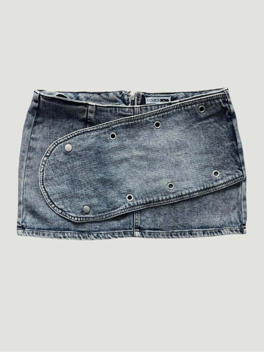 Fashion Nova Denim Mini Skirt Wrap Overlay Grommet Detail Y2K Size Small